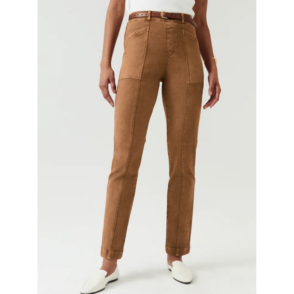 Spanx Pants Womens Small Brown High-Rise Stretch Cotton Blend Twill Straight Leg